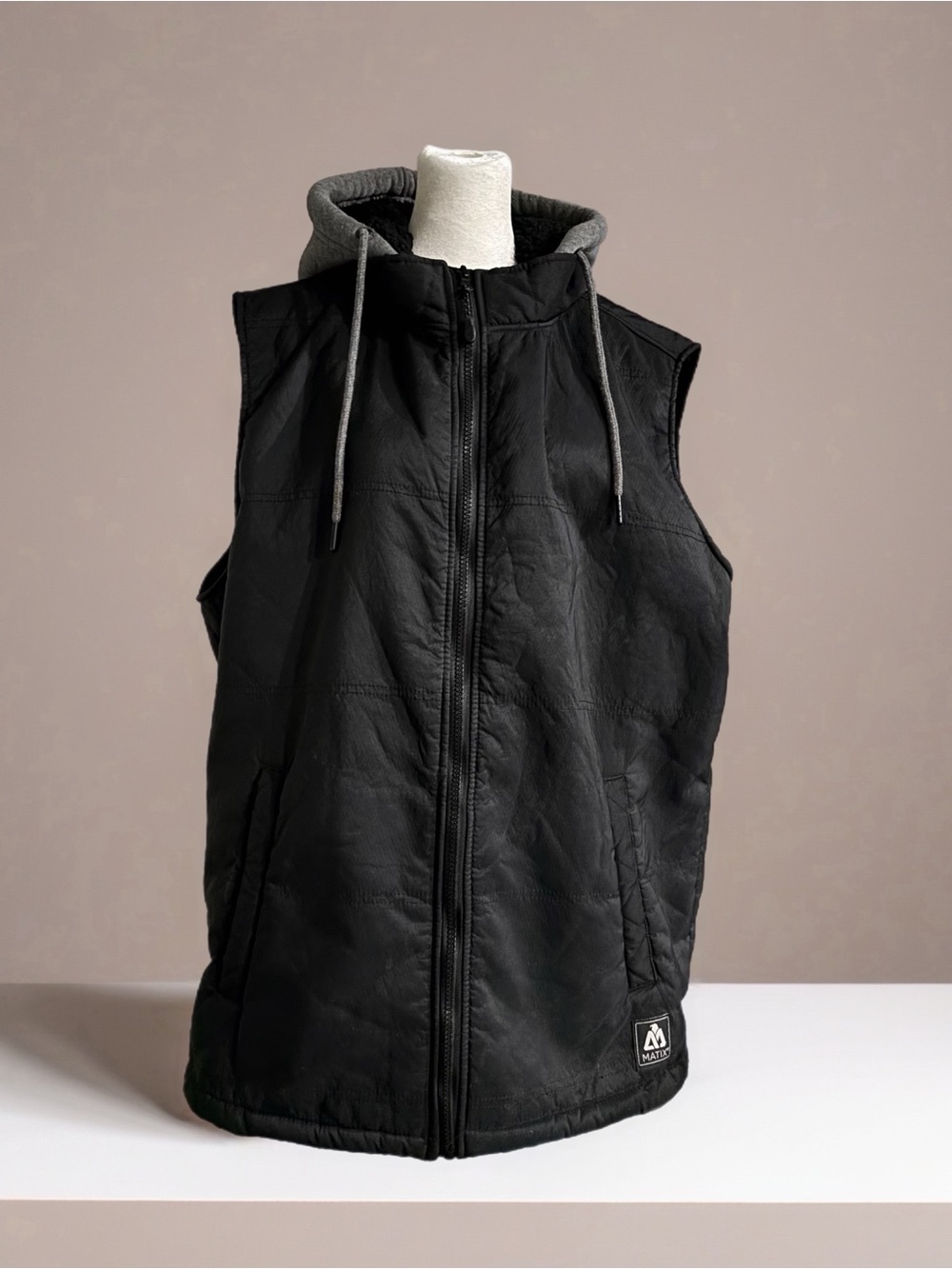 Matix Black Quilted Hooded Vest with Gray Lined Hood